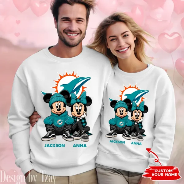 NFL Miami Dolphins Couple Sweater Custom Any Name Gifts For Fan BGRSW435 - Image 2