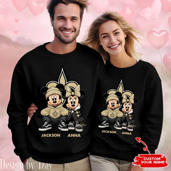 NFL New Orleans Saints Couple Sweater Custom Any Name Gifts For Fan BGRSW438 - Image 2