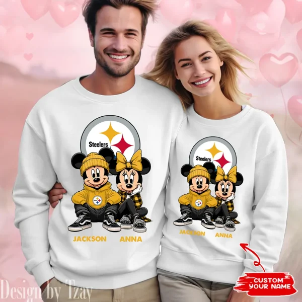 NFL Pittsburgh Steelers Couple Sweater Custom Any Name Gifts For Fan BGRSW442 - Image 2