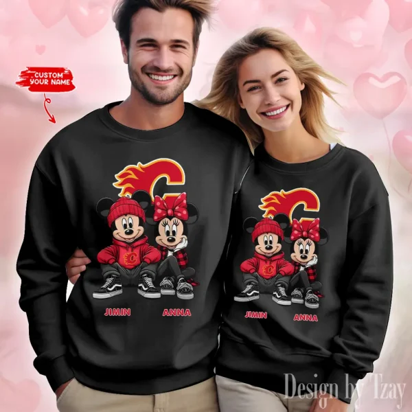 NHL Calgary Flames Couple Sweater Custom Any Name Gifts For Fan BGRSW451