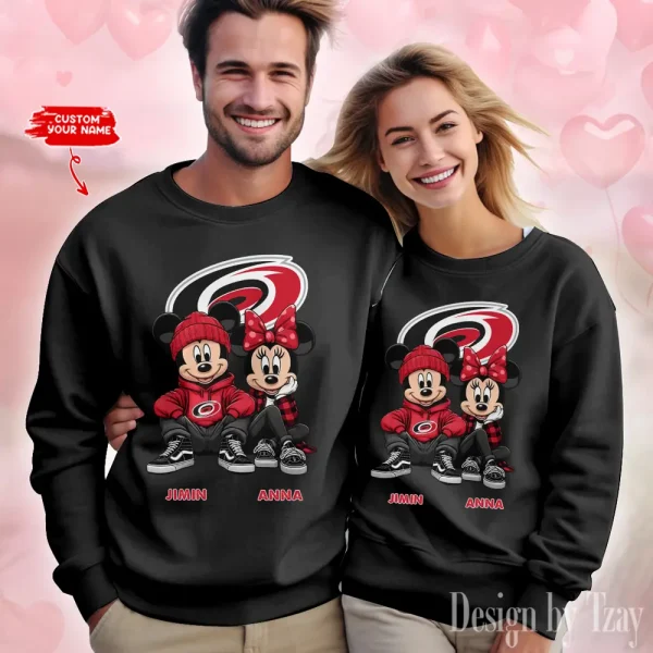 NHL Carolina Hurricanes Couple Sweater Custom Any Name Gifts For Fan BGRSW452 - Image 2