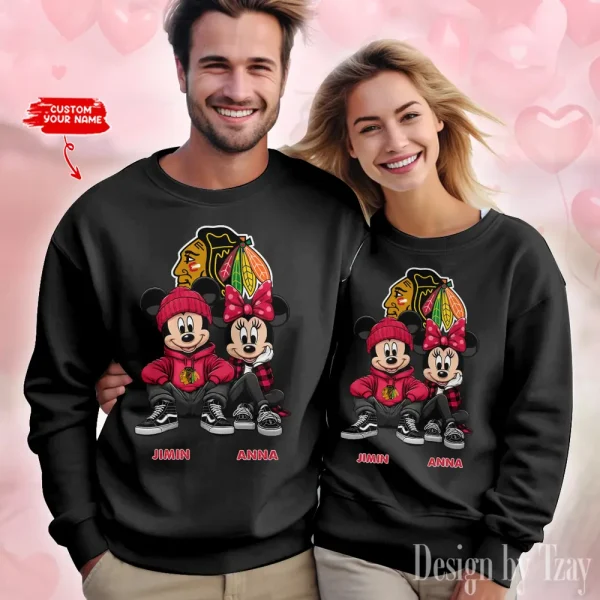 NHL Chicago Blackhawks Couple Sweater Custom Any Name Gifts For Fan BGRSW453