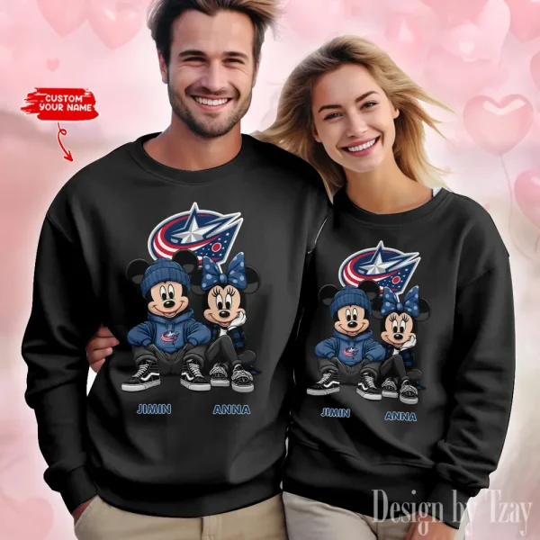 NHL Columbus Blue Jackets Couple Sweater Custom Any Name Gifts For Fan BGRSW455