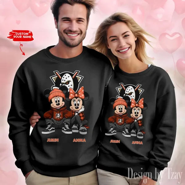 NHL Anaheim Ducks Couple Sweater Custom Any Name Gifts For Fan BGRSW448 - Image 2