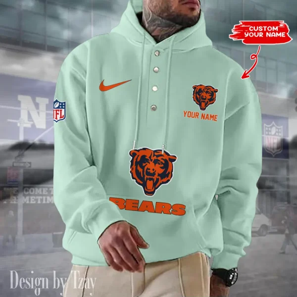 Chicago Bears Casual Button Hoodie SPTCBH038 - Image 4