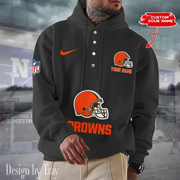 Cleveland Browns Casual Button Hoodie SPTCBH040 - Image 3