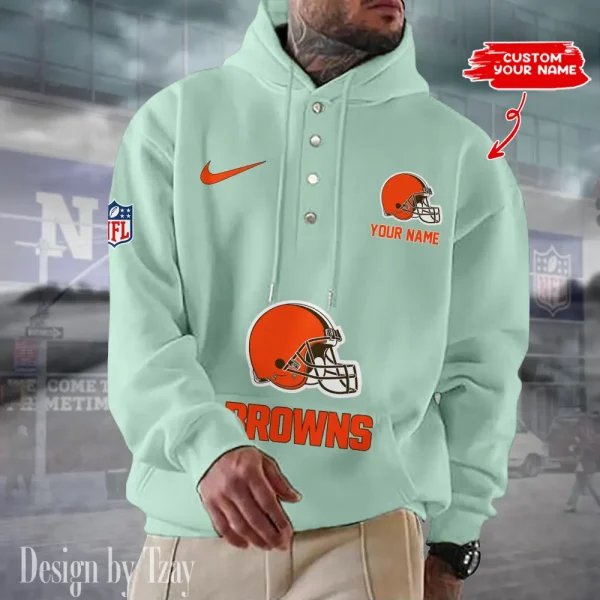 Cleveland Browns Casual Button Hoodie SPTCBH040 - Image 5