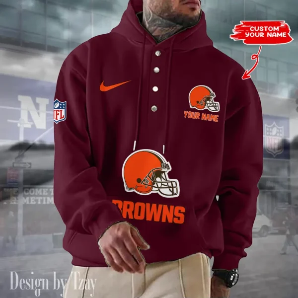 Cleveland Browns Casual Button Hoodie SPTCBH040 - Image 6