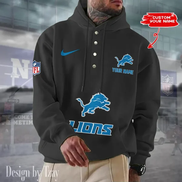 Detroit Lions Casual Button Hoodie SPTCBH043 - Image 7