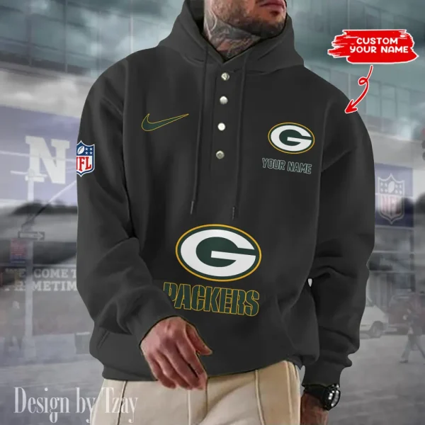 Green Bay Packers Casual Button Hoodie SPTCBH044 - Image 2