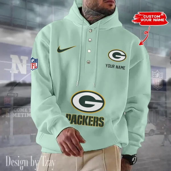 Green Bay Packers Casual Button Hoodie SPTCBH044 - Image 4