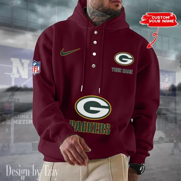 Green Bay Packers Casual Button Hoodie SPTCBH044 - Image 5