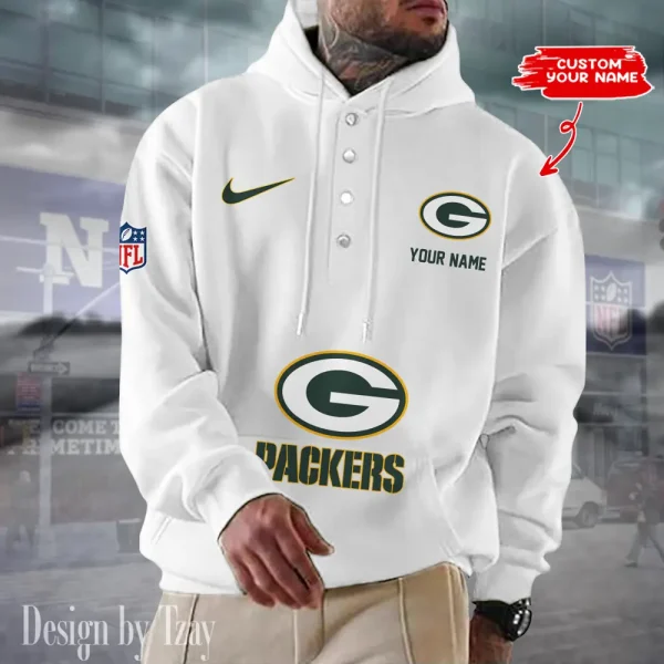 Green Bay Packers Casual Button Hoodie SPTCBH044 - Image 7