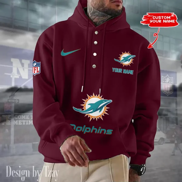 Miami Dolphins Casual Button Hoodie SPTCBH052 - Image 3