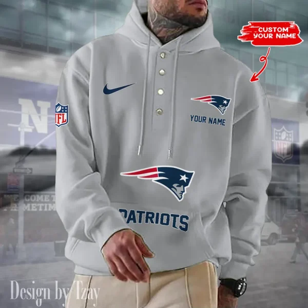 New England Patriots Casual Button Hoodie SPTCBH054 - Image 3