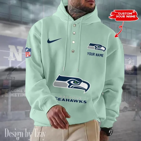 Seattle Seahawks Casual Button Hoodie SPTCBH061 - Image 4