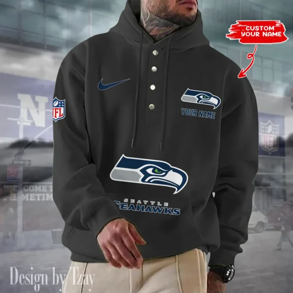 Seattle Seahawks Casual Button Hoodie SPTCBH061 - Image 6