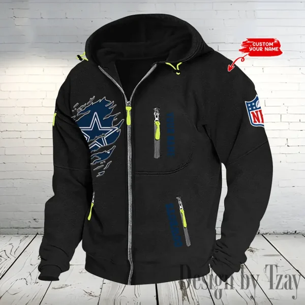 Dallas Cowboys Hooded Cardigan Zip Hoodie ANZ2DZH229 - Image 4