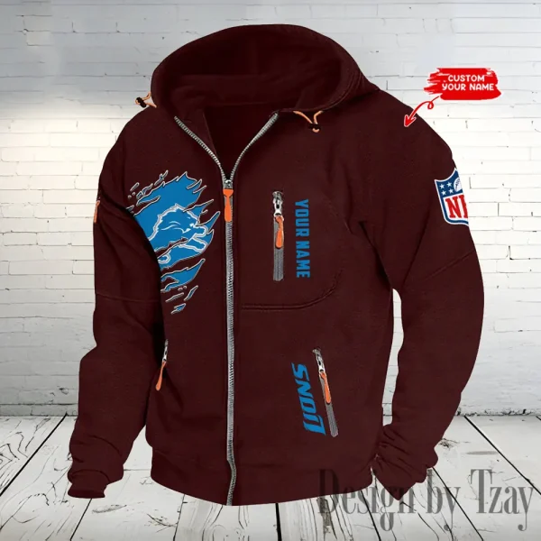 Detroit Lions Hooded Cardigan Zip Hoodie ANZ2DZH231 - Image 2