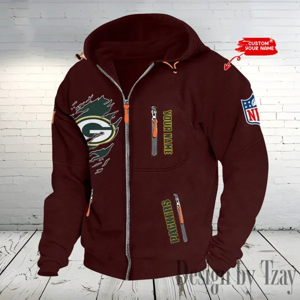 Green Bay Packers Hooded Cardigan Zip Hoodie ANZ2DZH232 - Image 2