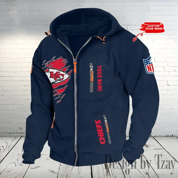 Kansas City Chiefs Hooded Cardigan Zip Hoodie ANZ2DZH236 - Image 2