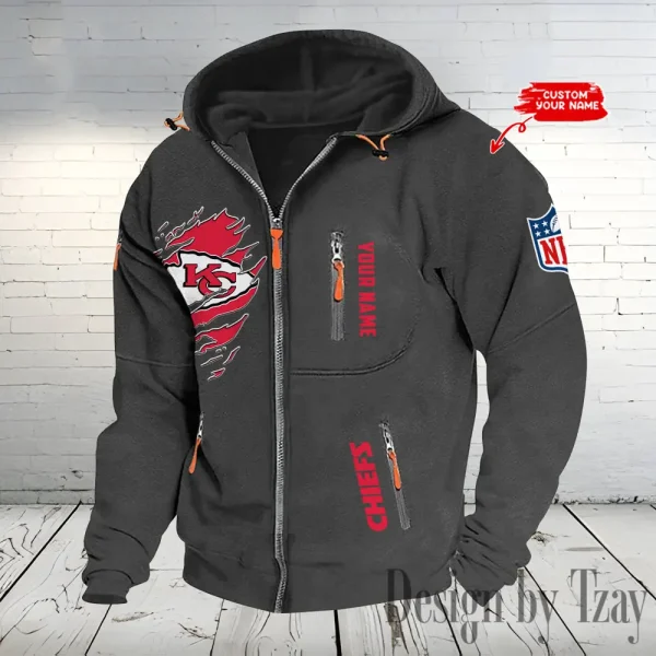 Kansas City Chiefs Hooded Cardigan Zip Hoodie ANZ2DZH236 - Image 5