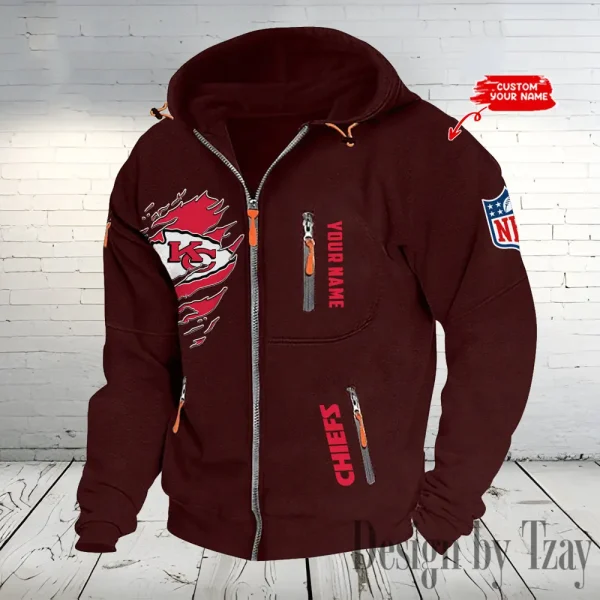 Kansas City Chiefs Hooded Cardigan Zip Hoodie ANZ2DZH236 - Image 6