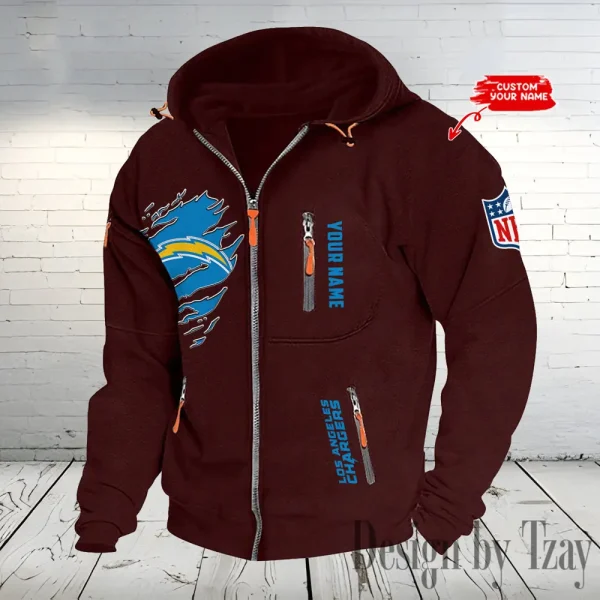 Los Angeles Chargers Hooded Cardigan Zip Hoodie ANZ2DZH238 - Image 2