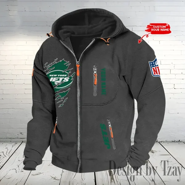 New York Jets Hooded Cardigan Zip Hoodie ANZ2DZH245 - Image 2