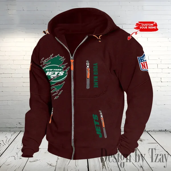 New York Jets Hooded Cardigan Zip Hoodie ANZ2DZH245 - Image 7