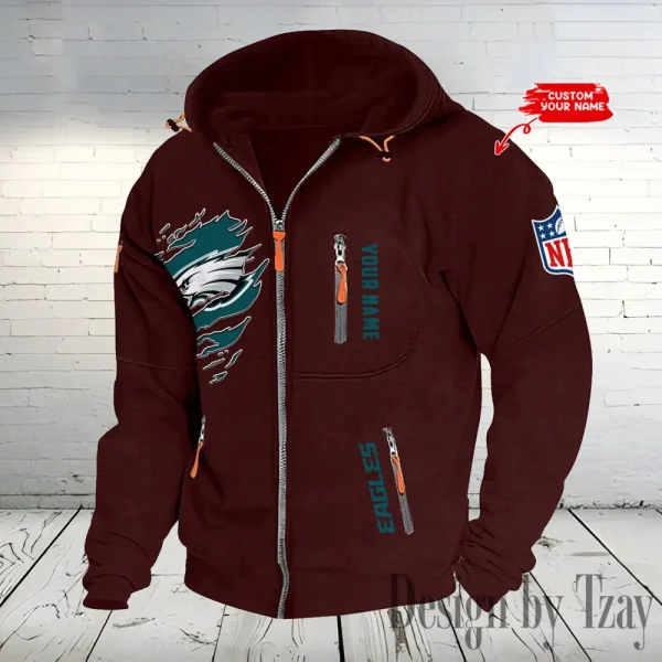 Philadelphia Eagles Hooded Cardigan Zip Hoodie ANZ2DZH246 - Image 4