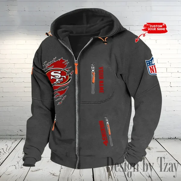 San Francisco 49ers Hooded Cardigan Zip Hoodie ANZ2DZH248 - Image 2