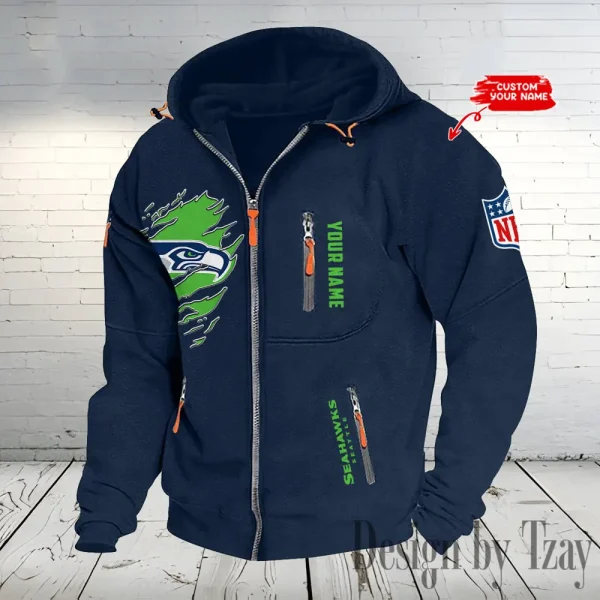 Seattle Seahawks Hooded Cardigan Zip Hoodie ANZ2DZH249 - Image 4