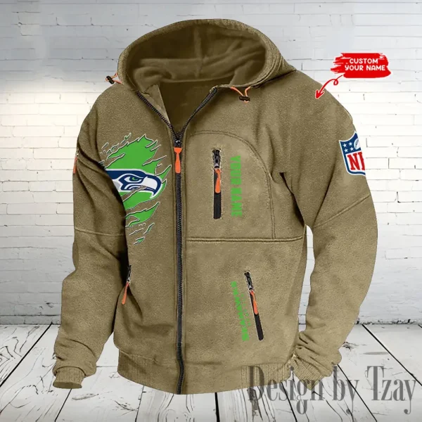 Seattle Seahawks Hooded Cardigan Zip Hoodie ANZ2DZH249 - Image 5