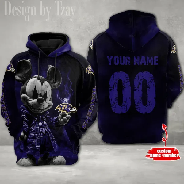 Baltimore Ravens Mickey 3D Printed Pullover Hoodie AZHD608