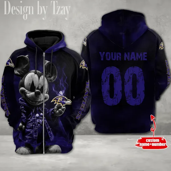 Baltimore Ravens Mickey 3D Printed Pullover Hoodie AZHD608 - Image 2