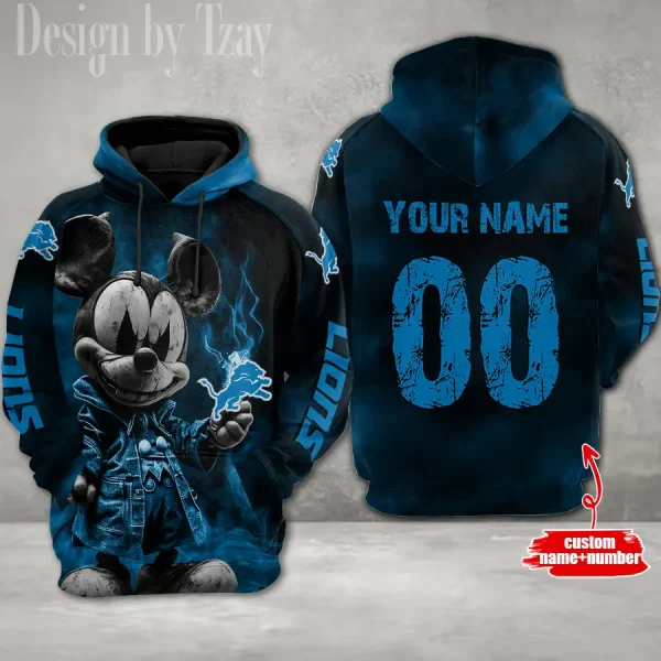 Detroit Lions Mickey 3D Printed Pullover Hoodie AZHD616