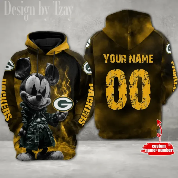 Green Bay Packers Mickey 3D Printed Pullover Hoodie AZHD617