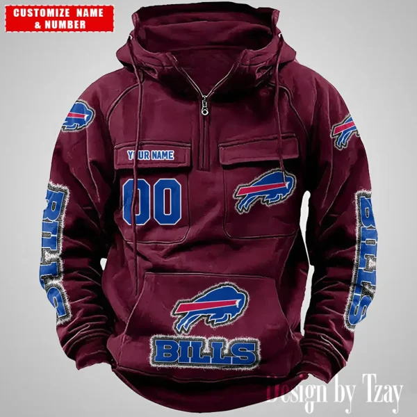 Buffalo Bills Drawstring Vintage Men Hoodies AZVMHD610 - Image 5