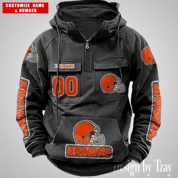 Cleveland Browns Drawstring Vintage Men Hoodies AZVMHD614 - Image 4