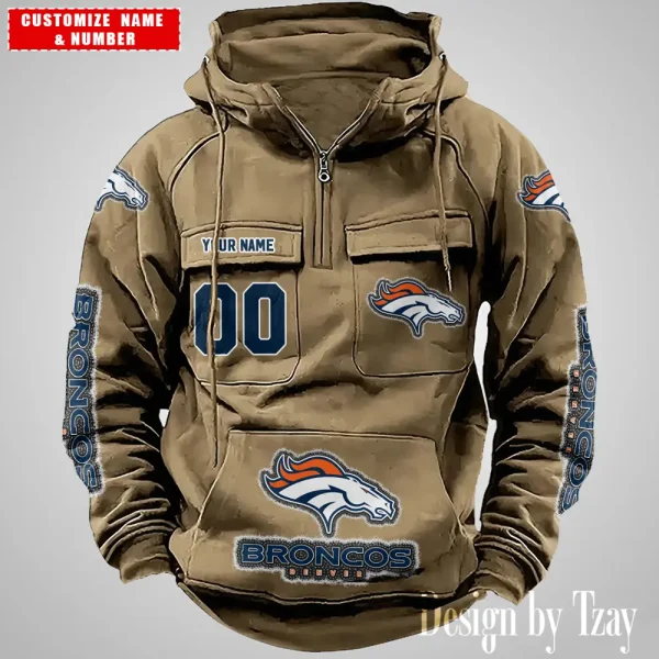 Denver Broncos Drawstring Vintage Men Hoodies AZVMHD616 - Image 2