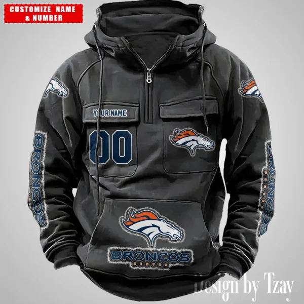 Denver Broncos Drawstring Vintage Men Hoodies AZVMHD616 - Image 3