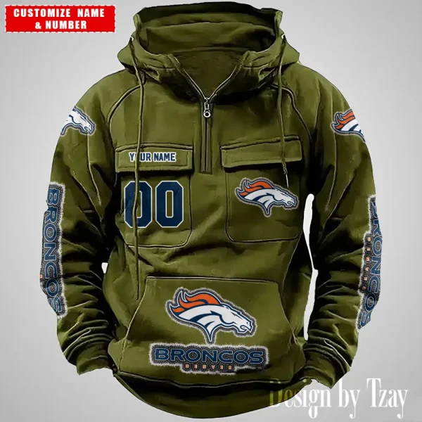 Denver Broncos Drawstring Vintage Men Hoodies AZVMHD616 - Image 4