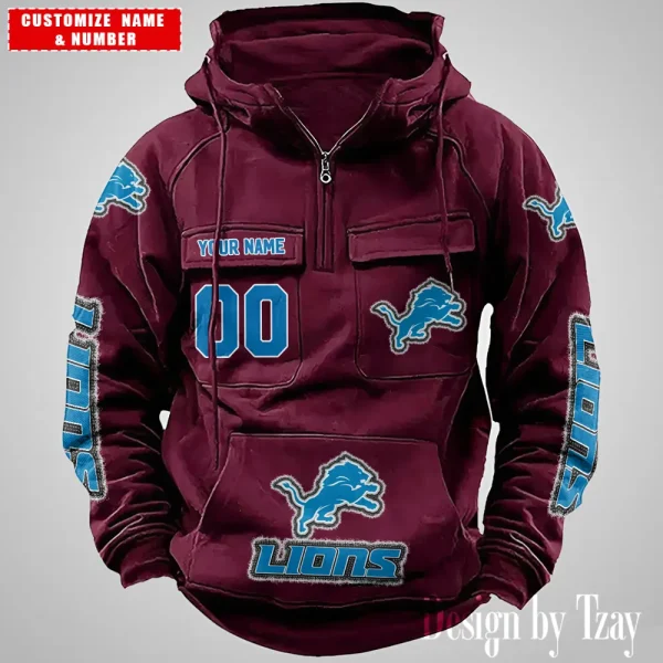 Detroit Lions Drawstring Vintage Men Hoodies AZVMHD617 - Image 3