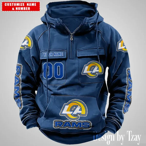 Los Angeles Rams Drawstring Vintage Men Hoodies AZVMHD625 - Image 3