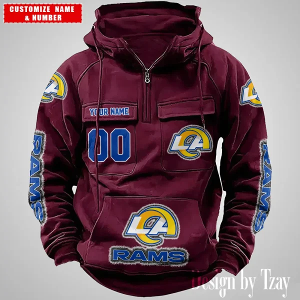 Los Angeles Rams Drawstring Vintage Men Hoodies AZVMHD625 - Image 4