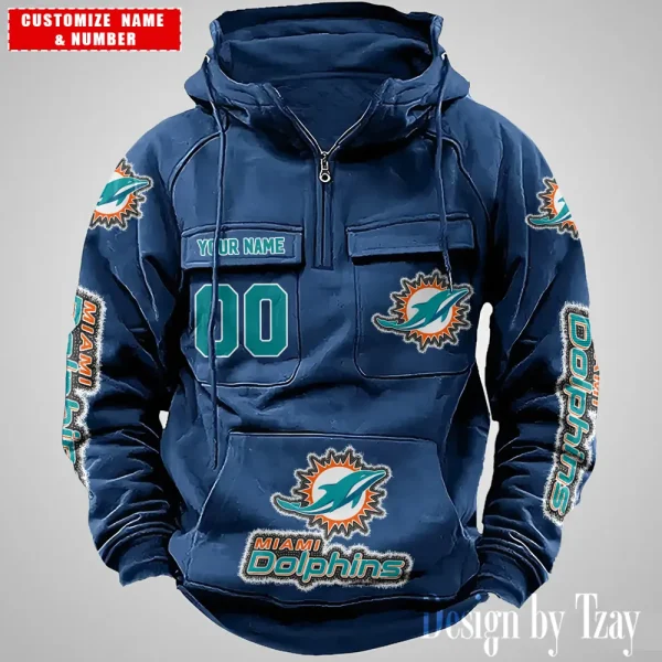 Miami Dolphins Drawstring Vintage Men Hoodies AZVMHD626 - Image 3