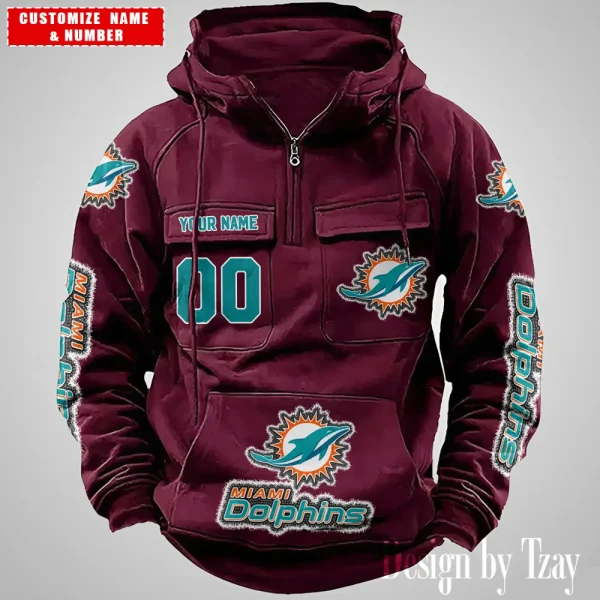 Miami Dolphins Drawstring Vintage Men Hoodies AZVMHD626 - Image 4