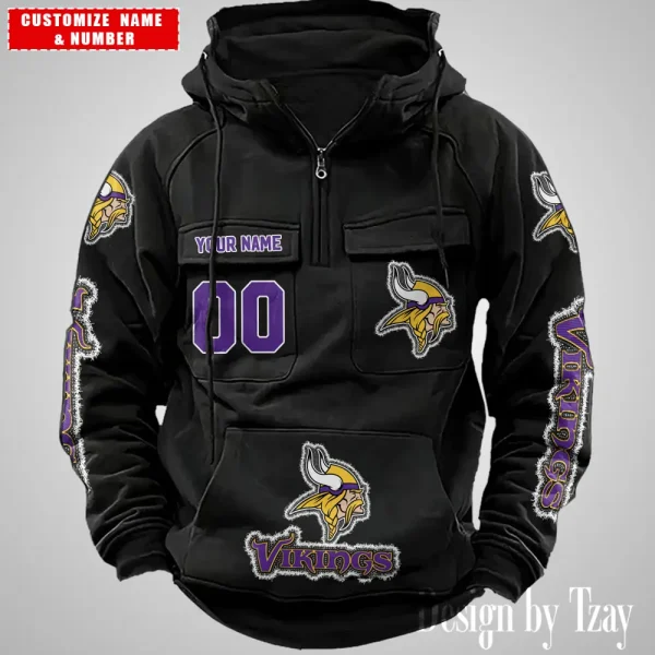 Minnesota Vikings Drawstring Vintage Men Hoodies AZVMHD627 - Image 2