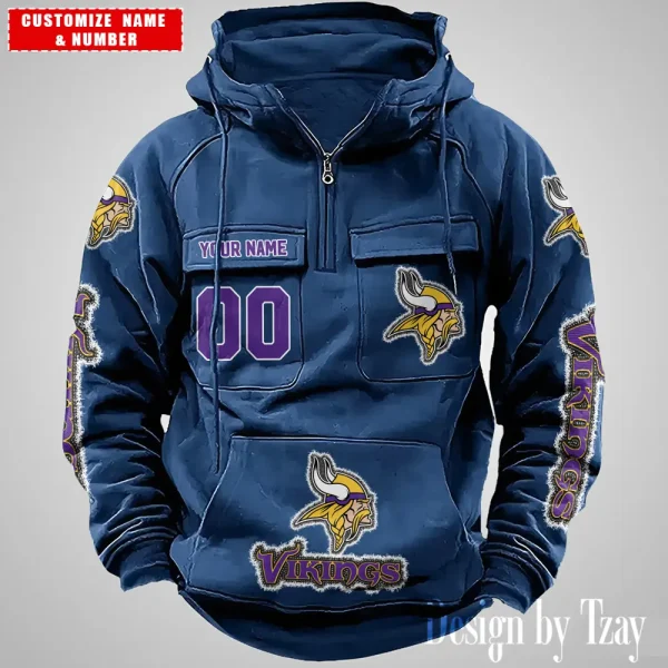 Minnesota Vikings Drawstring Vintage Men Hoodies AZVMHD627 - Image 3